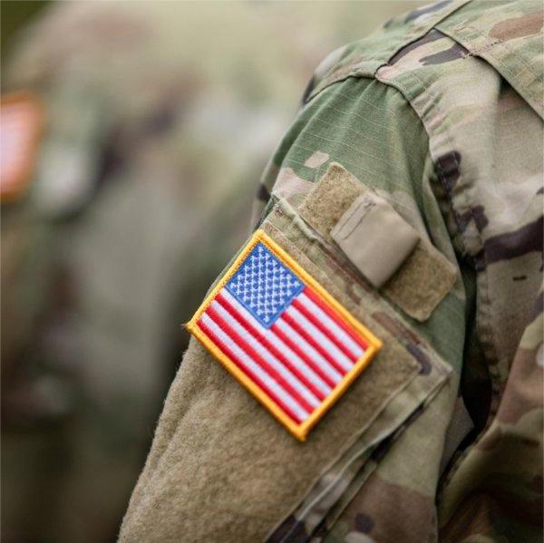 Closeup photo of American flag on a ROTC cadet's uniform